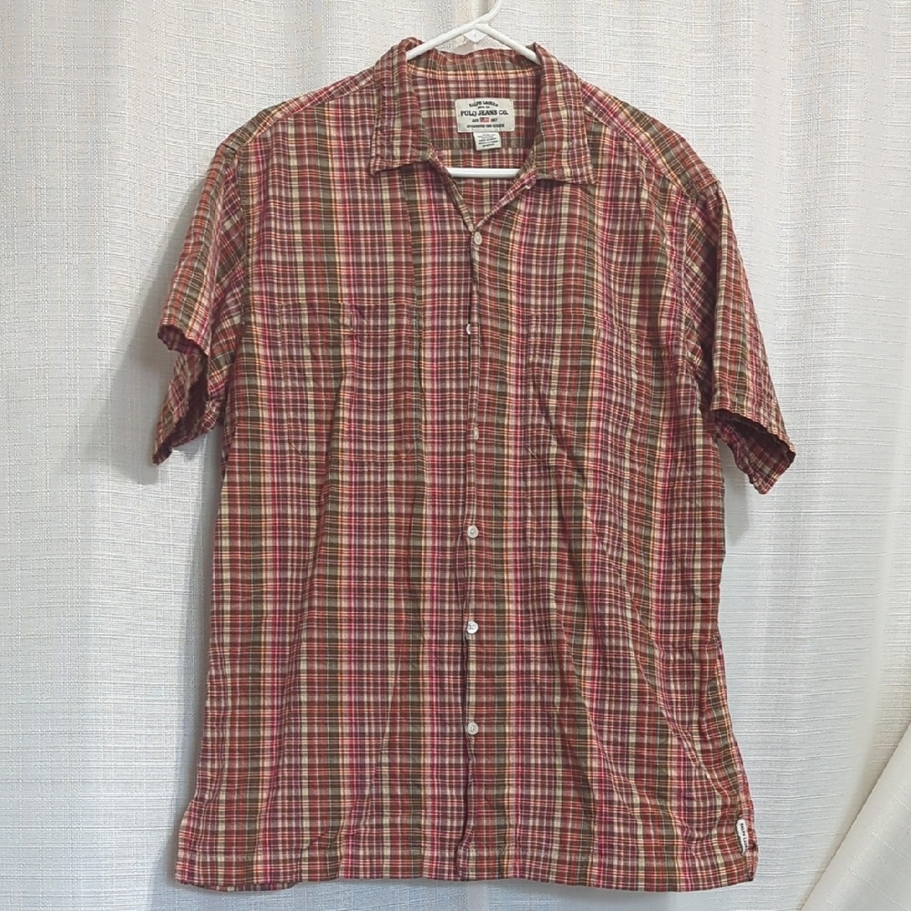 Ralph Lauren Jeans Co Button Shirt Men's Medium Brown Red Casual 100% Cotton - Picture 1 of 9